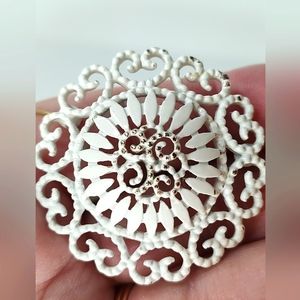 Vintage Monet Signed White Enamel Round Pin